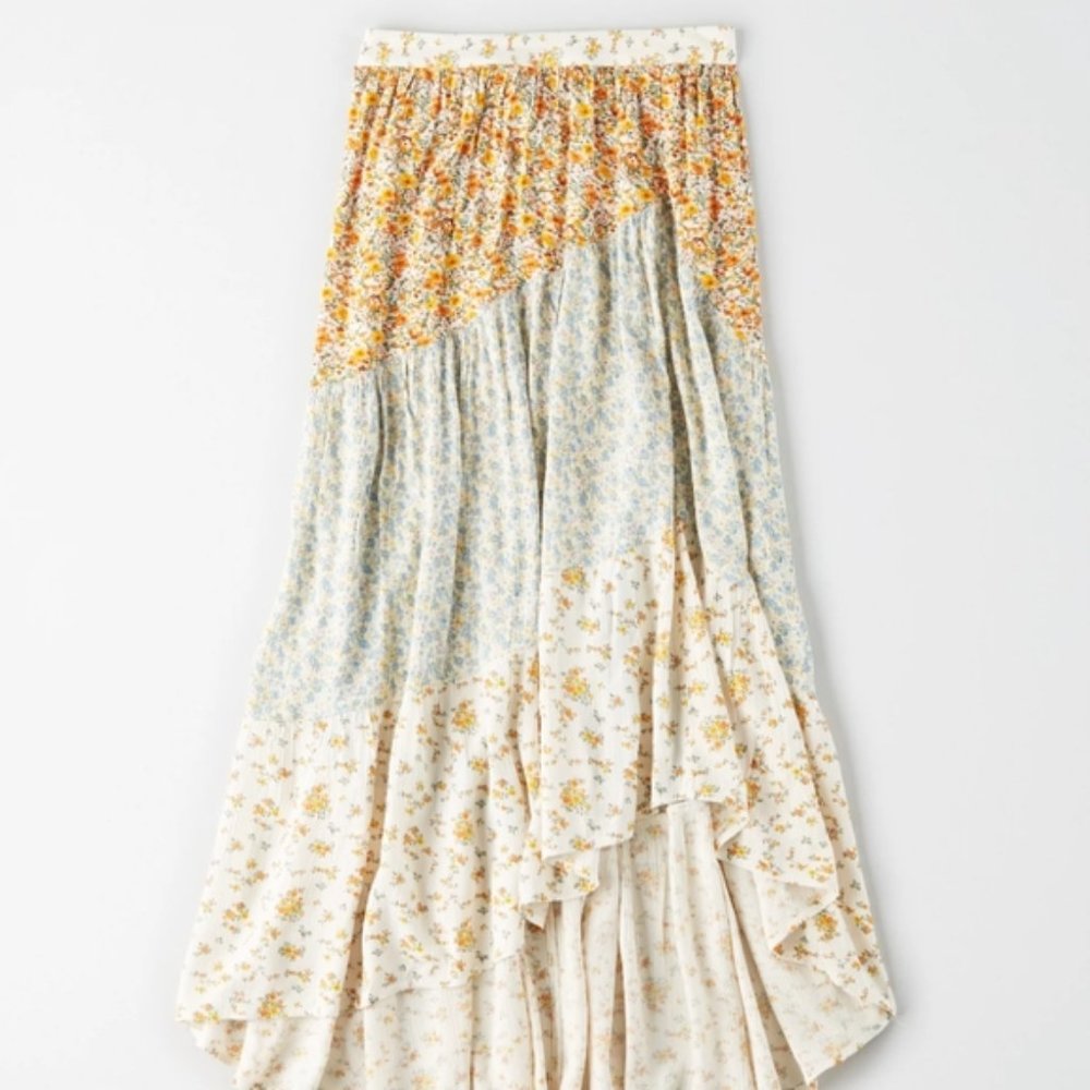 AE HIGH-WAISTED PRINTED HI LOW MIDI SKIRT